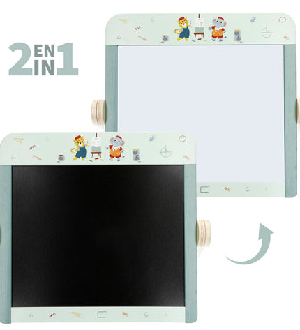 Set of four Woomax 2-in-1 boards, 40x32x27 cm, for creative play and activities, with colorful wooden design.