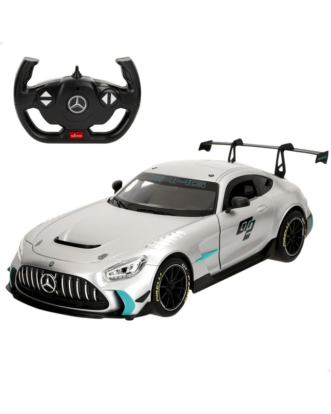 Two Mercedes Benz police toy cars with remote controls, detailed miniature vehicles for play and collection.