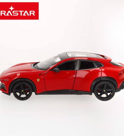 Two Ferrari remote control toy cars modeled after the Purosangue, measuring 34x11x14 cm, designed for children’s play.
