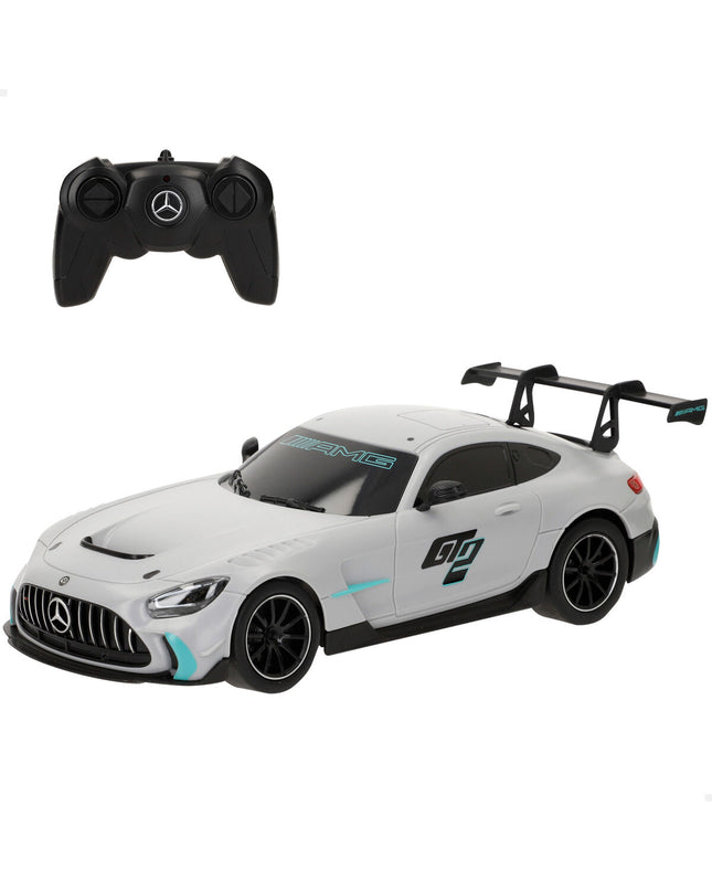 Set of four Mercedes Benz police car toys with remote control, detailed plastic vehicles for kids' play and collection.