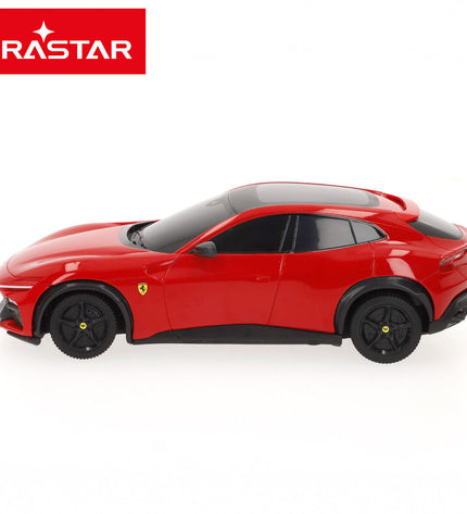 Four Ferrari Purosangue remote control toy cars, 1:24 scale, with detailed exterior, displayed on a white background.