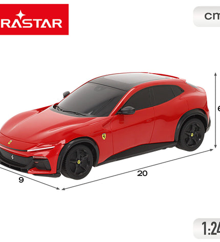 Four Ferrari remote control toy cars, 1:24 scale, black and red police cars with detailed exterior, ideal for play and collection.