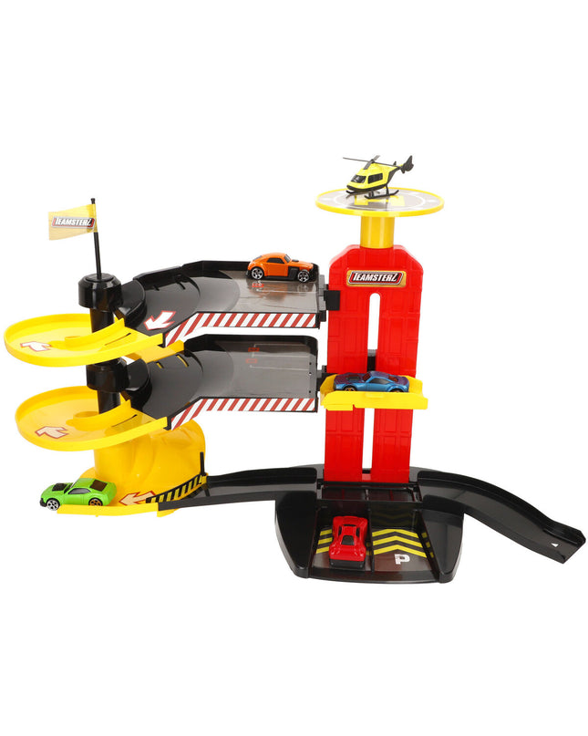 Pair of BigBuy Kids toy parking garages with vehicles, measuring 53x30x24 cm, designed for play with dolls and action figures.