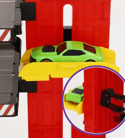 Two BigBuy Kids toy parking garages with vehicles, measuring 53x30x24 cm, designed for play with dolls and action figures.