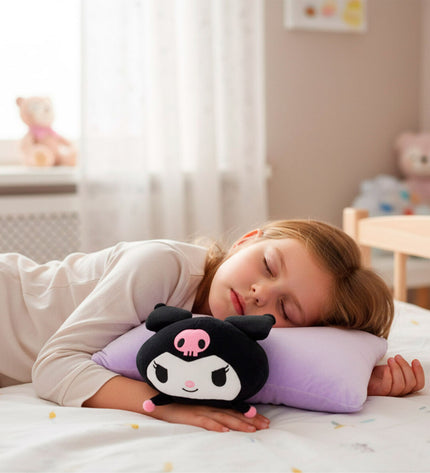 Set of four Kuromi plush toys made of polyester, soft toys ideal for play and cuddling, colorful and cute for kids.