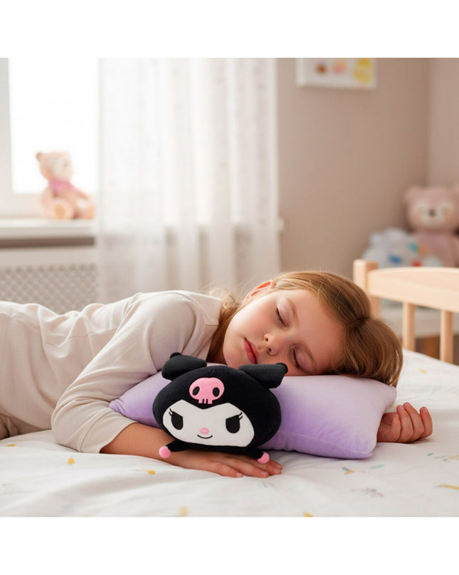 Set of four Kuromi plush toys made of polyester, soft toys ideal for play and cuddling, colorful and cute for kids.