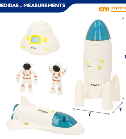 Colorbaby astronaut playset with seven colorful pieces for imaginative space adventures, includes astronaut figures and accessories.