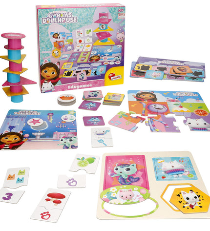 Set of six Gabby's Dollhouse dominoes, colorful toy game pieces from Gabby's Dollhouse for children’s play and activities.