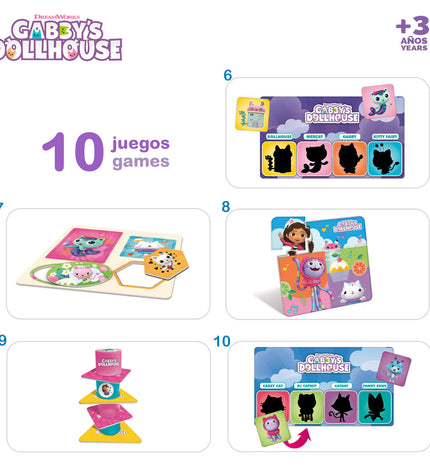 Set of six Gabby's Dollhouse domino toys, colorful plastic pieces for kids' game and play accessories.