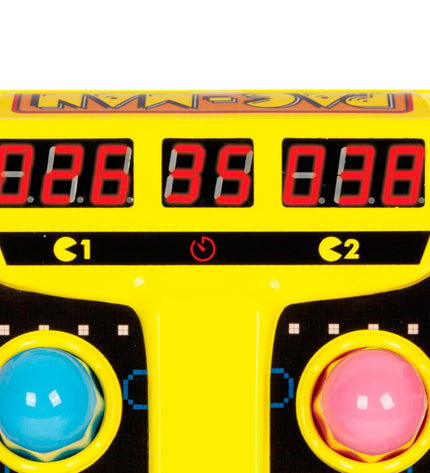 Two Pac-Man Domino game pieces from the Pac-Man brand, featuring classic yellow pellet designs on a colorful background.
