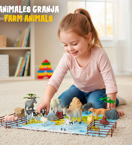 Set of four Colorbaby plastic farm animal figures, colorful toy animals for children, measuring 14x10x5 cm each.