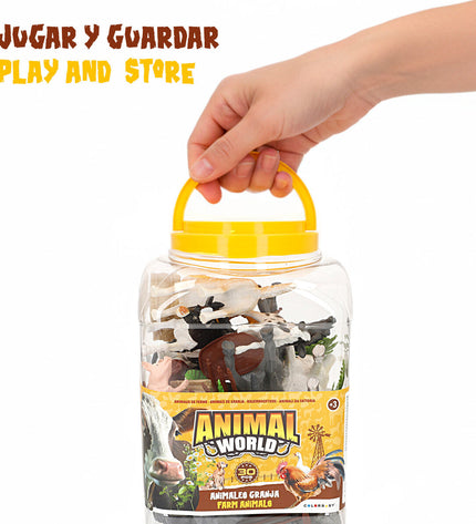 Colorbaby plastic farm animal set with four colorful figures including a cow, pig, sheep, and horse on a white background.