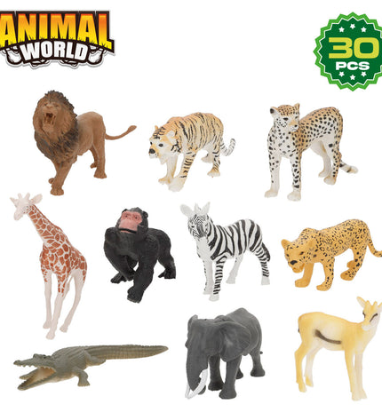 Set of four Colorbaby Wilde Dieren plastic toys, 15x10x8 cm, colorful animal figures for kids' play and imaginative fun.