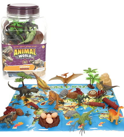 Set of four colorful dinosaur toys from Colorbaby, each measuring 18x10x6 cm with 30 pieces for imaginative play.