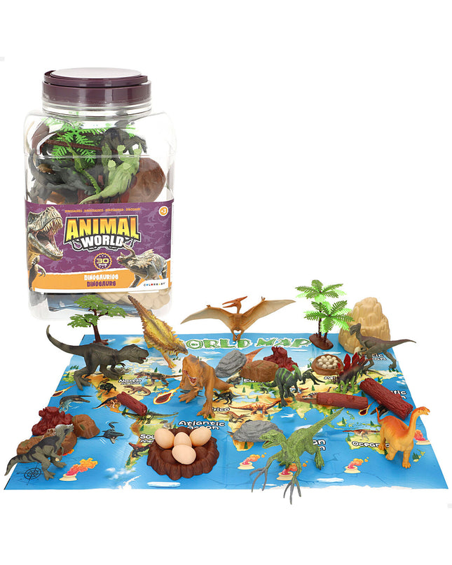 Set of four colorful dinosaur toys from Colorbaby, each measuring 18x10x6 cm with 30 pieces for imaginative play.