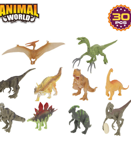 Set van 4 Colorbaby dinosaur speelgoedfiguren, 18x10x6 cm, met 30 onderdelen, geschikt voor kinderen in speelgoed en games.