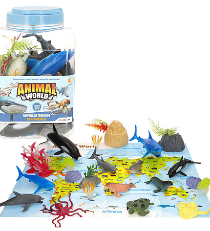 Set of four Colorbaby plastic animal figures, colorful toy animals measuring 23x10x7 cm, for children's play and imaginative fun.