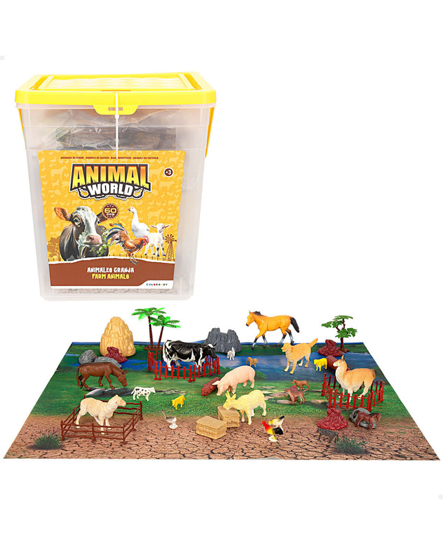 Set of four Colorbaby plastic farm animal figures, colorful and detailed, ideal for children's toy playsets and role-playing.