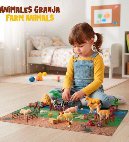 Set of four Colorbaby plastic farm animal figures, colorful and detailed, for children's play and imaginative games.