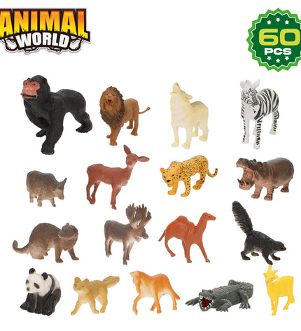 Set van vier Colorbaby Wilde Dieren plastic speelgoed poppen, 13x12x5 cm, geschikt voor kinderen, kleurrijk en leuk om mee te spelen.