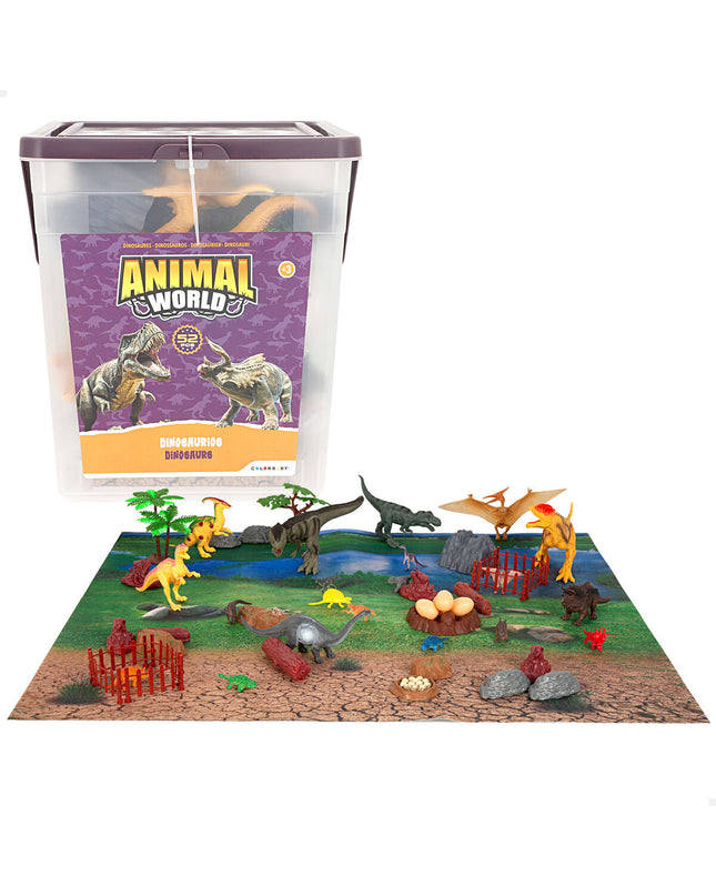 Set van 4 Colorbaby dinosaur speelgoed met 52 onderdelen, 20x12x7 cm, voor spelen en verzamelen, geschikt voor kinderen.
