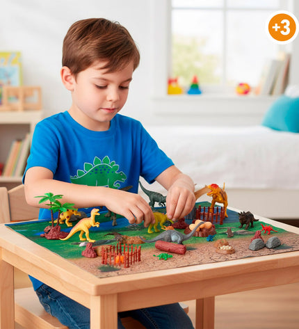 Colorbaby dinosaur playset with 52 pieces, includes four colorful dinosaur figures in a 20x12x7 cm box, suitable for children.