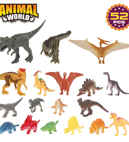 Colorbaby Dinosaur set with 52 pieces, including four figures, in a colorful toy box, suitable for kids' play and imaginative fun.