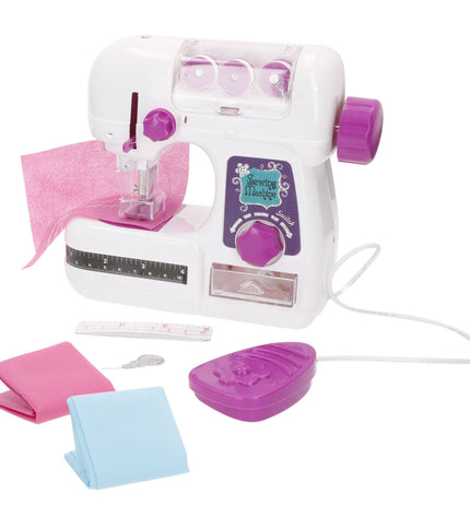 Colorbaby toy sewing machines set with four colorful plastic units, measuring 19x17x8 cm, for imaginative play and role-playing.