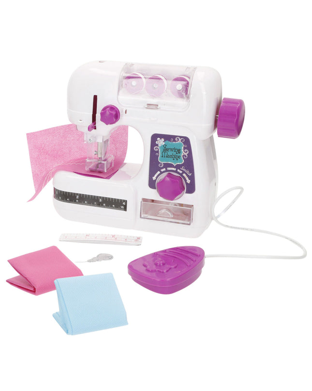 Colorbaby toy sewing machines set with four colorful plastic units, measuring 19x17x8 cm, for imaginative play and role-playing.