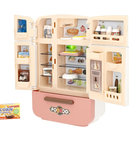 Colorbaby toy freezer set with 20 pieces, including four small freezers, in colorful plastic, for imaginative play and role-playing.
