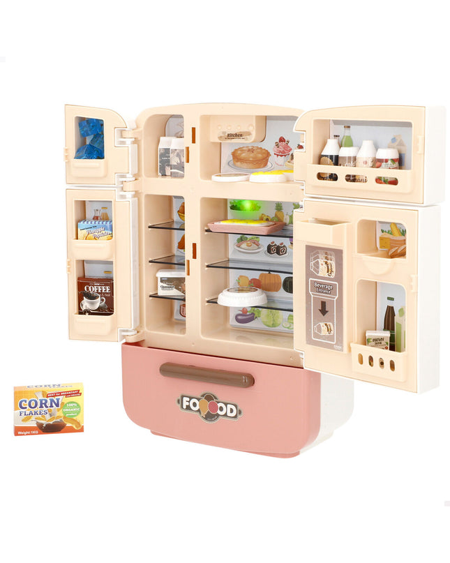 Colorbaby toy freezer set with 20 pieces, including four small freezers, in colorful plastic, for imaginative play and role-playing.
