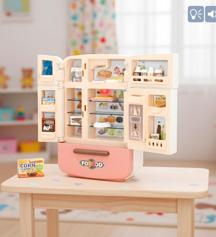 Colorbaby speelgoed vriezer with 20 parts, realistic miniature fridge for pretend play, 17x25x8 cm, colorful plastic toy set.