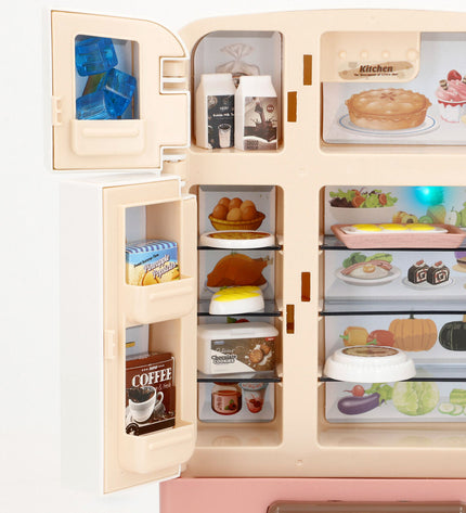 Colorbaby toy freezer set with 20 parts, including a small plastic freezer and accessories, for pretend play and imaginative fun.