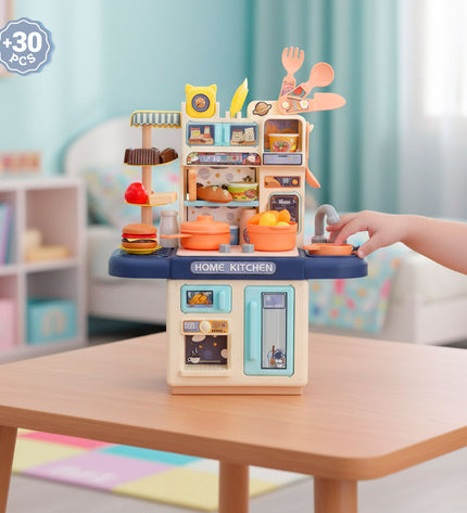 Colorbaby toy kitchen set with 30 parts, including stove, sink, and utensils, perfect for imaginative play.