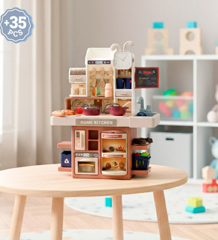 Colorbaby pretend toy kitchen with 35 pieces, colorful playset in size 32x41x15 cm for imaginative role-playing.