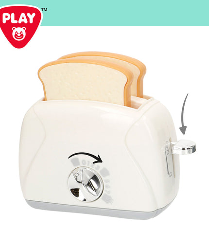 Two PlayGo toy household appliances, 10x18x18 cm, realistic pretend play imiteerspelletjes for kids, in bright colors.