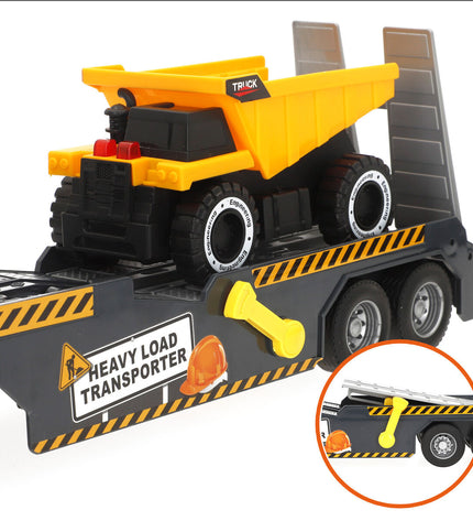 Pair of Speed & Go toy trucks, 53x15x10 cm, in yellow with black details, designed for play and transportation fun.