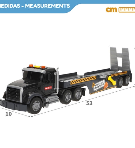 Pair of Speed & Go toy trucks, 53x15x10 cm, in vibrant colors, designed for children’s play with realistic vehicle details.