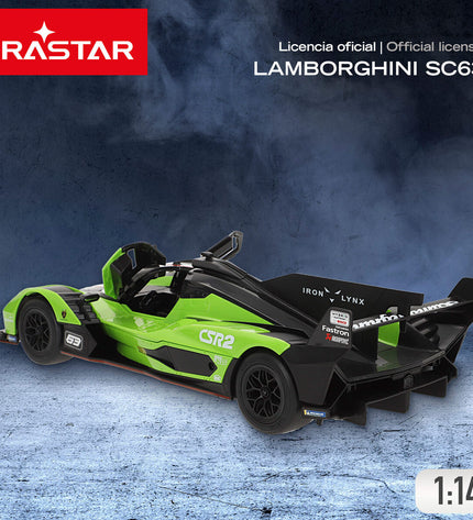 Two Lamborghini police toy cars with remote control, measuring 35 x 9 x 14 cm, in black and yellow, designed for kids' play.