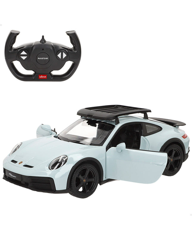 Set of two Porsche remote control police cars, 32x12x13 cm, detailed toy vehicles for kids, in blue with police markings.