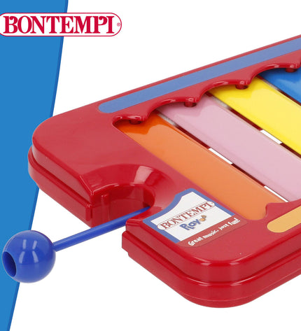 Set of six Bontempi xylophones with metal and plastic bars, 31x2x13 cm, colorful musical instruments for children’s toys.