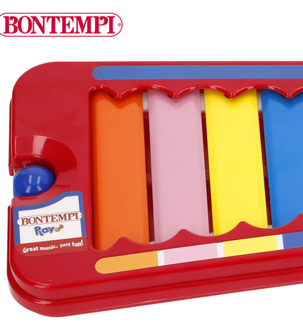 Set of six Bontempi metal and plastic xylophones for children, measuring 31x2x13 cm, colorful musical toy instruments.