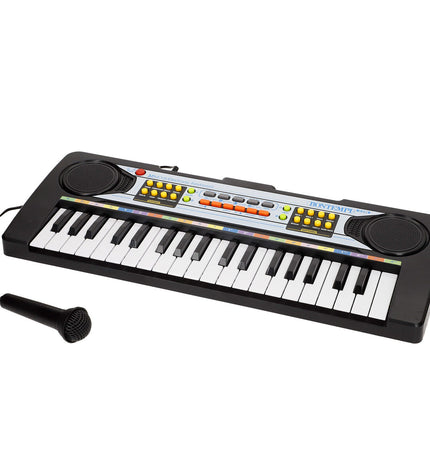 Six Bontempi electronic toy pianos, colorful mini musical instruments for children, measuring 42x5x16 cm each.