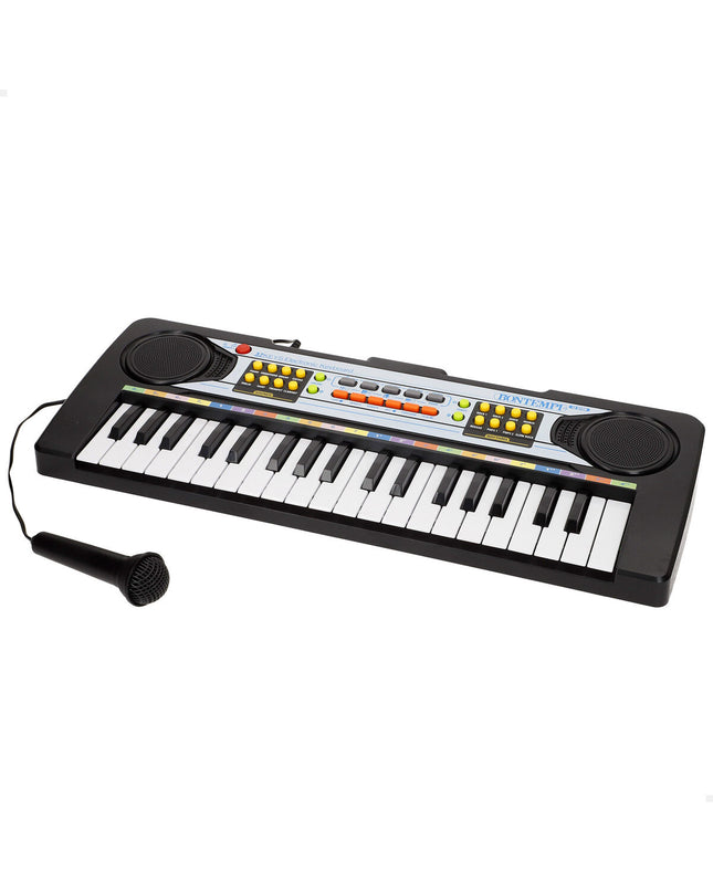 Six Bontempi electronic toy pianos, colorful mini musical instruments for children, measuring 42x5x16 cm each.