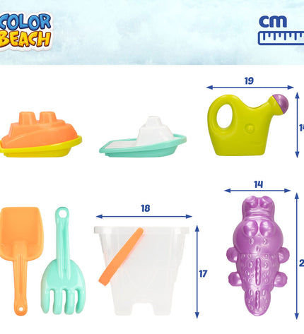 Colorbaby strand speelgoedset with 12 colorful plastic pieces, ideal for outdoor play and children's games.