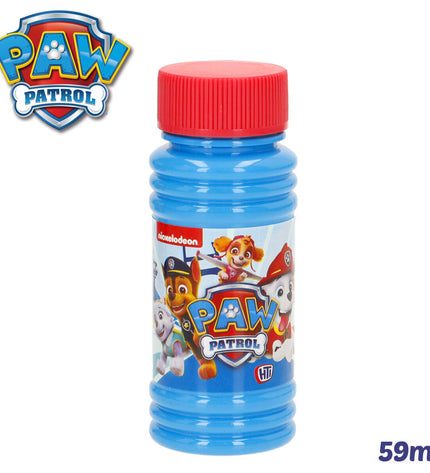 Six Paw Patrol bubble blower toys in 59 ml bottles, colorful, with playful designs, for outdoor fun and games.