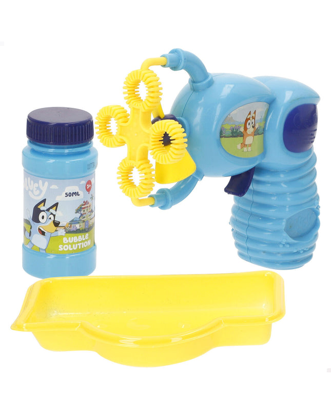 Bluey Bellenblaas speelgoed set with 12 blue bubble wands, 50 ml solution, colorful plastic handles, perfect for outdoor play.
