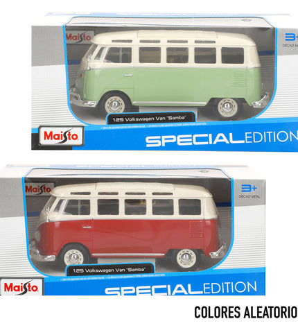 Four Volkswagen toy buses from the Volkswagen vehicles collection, shown in a close-up image with vibrant colors.