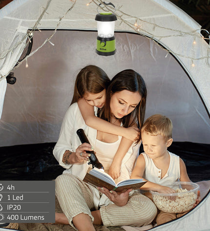 Set of six Aktive metal and plastic camping flashlights suitable for outdoor yard and garden decoration.