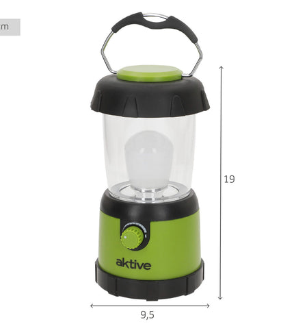 Six Aktive metal and plastic camping outdoor garden decorative flashlights arranged outdoors.